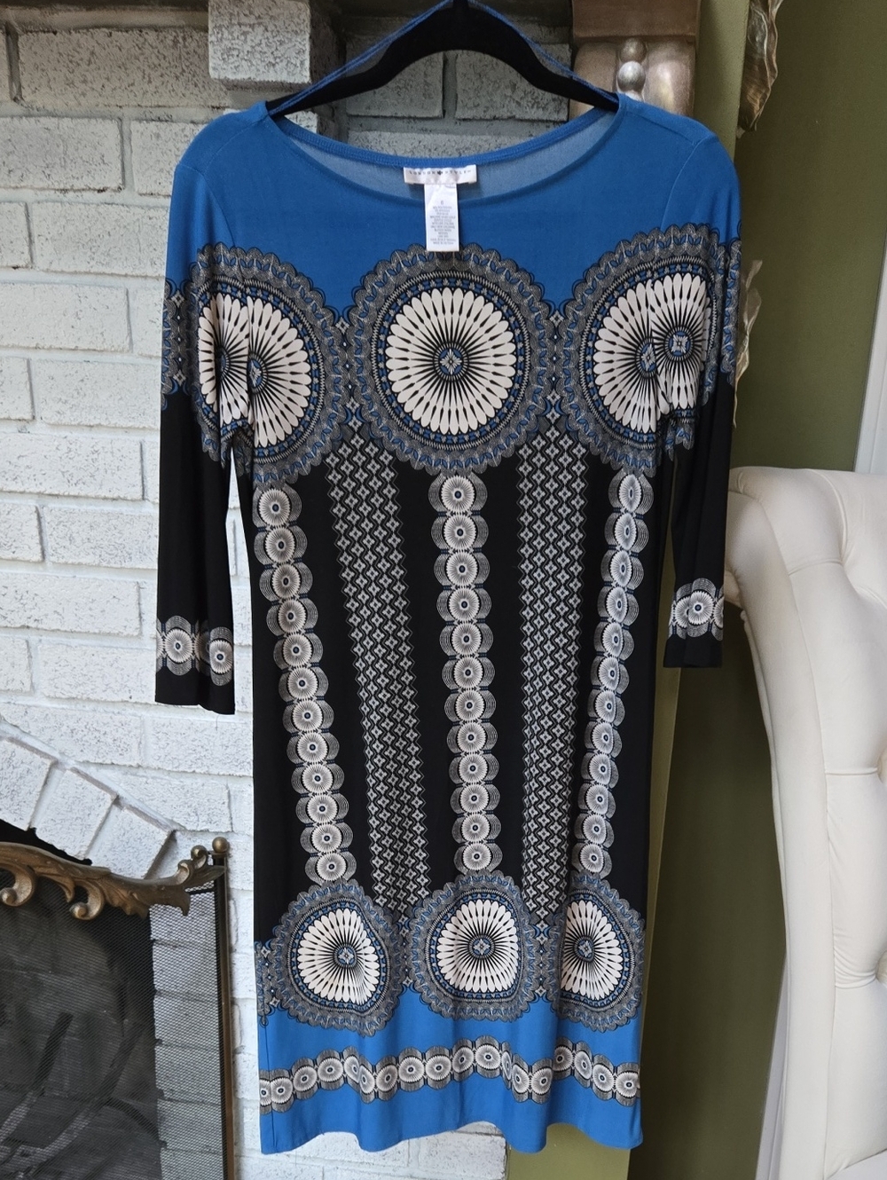 London Style Blue and Black Printed Women’s Midi Dress